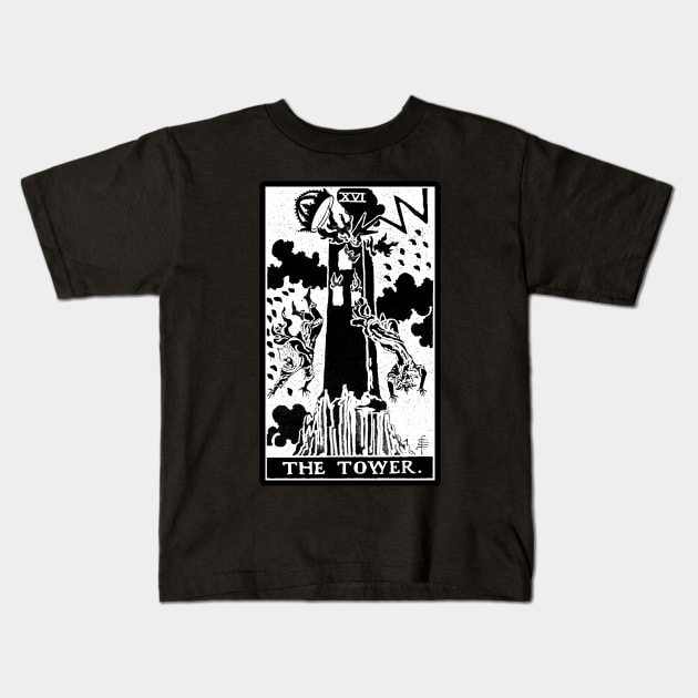 XVI. The Tower Tarot Card | Obsidian and Pearl Kids T-Shirt by wildtribe